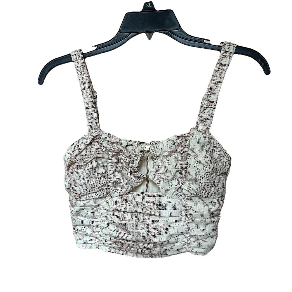 Anthropologie Mon Renn Crop Top Bustier XS 6 Ruched Cut Out Preppy Cottage Boho